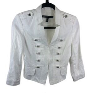 White House Black Market White Military Style Cropped Jacket Size 00